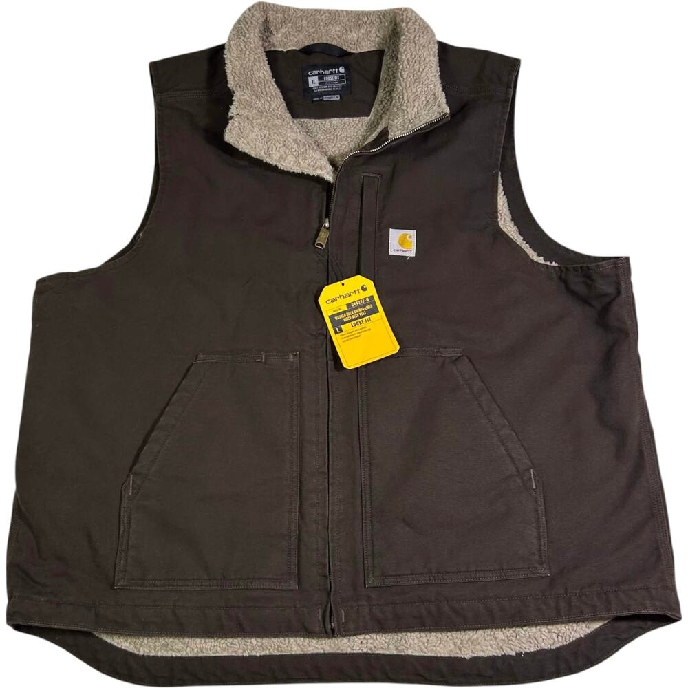 NWT Carhartt Washed Duck Mock-Neck Vest OV4277-M Dark Brown Men's XL Utility
